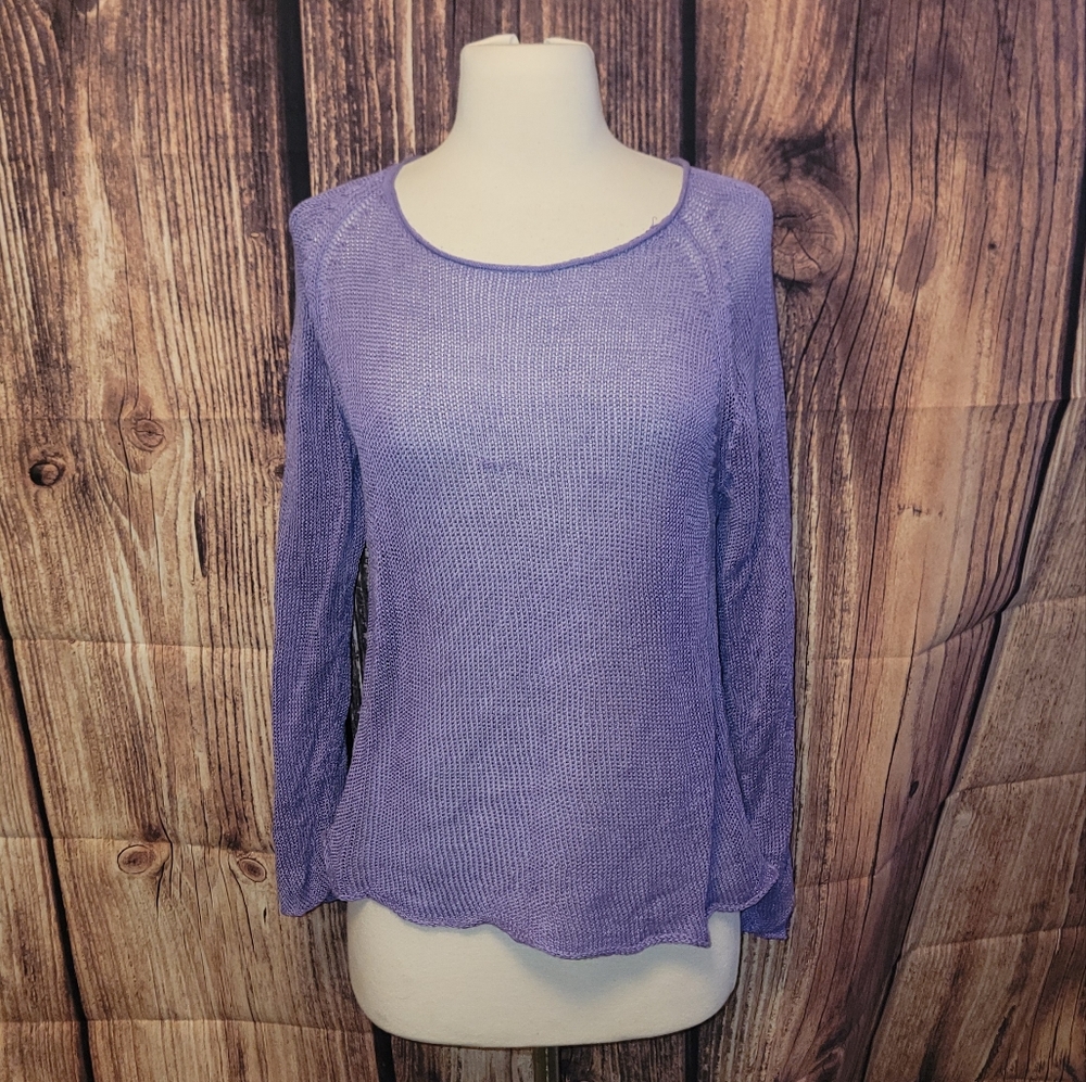 Eileen Fisher Linen Knit Top Size S Purple